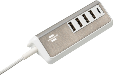 Prelungitoare - Prelungitor  Estilo 4x USB-A, 1x USB C, Inox, 4.2A, Argintiu-Alb