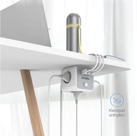 Prelungitoare - Prelungitor tip cub  TS-301-C, 3 prize, 2 X USB A, 1 X USB-C, cablu 1.5m