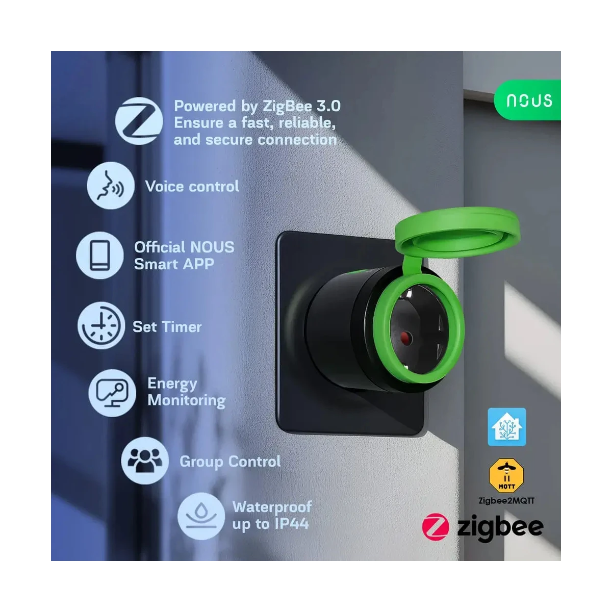 Priza Inteligenta WiFi pentru exterior NOUS A6Z,16A - ZigBee 3.0, Monitorizare energie, IP44 [3]