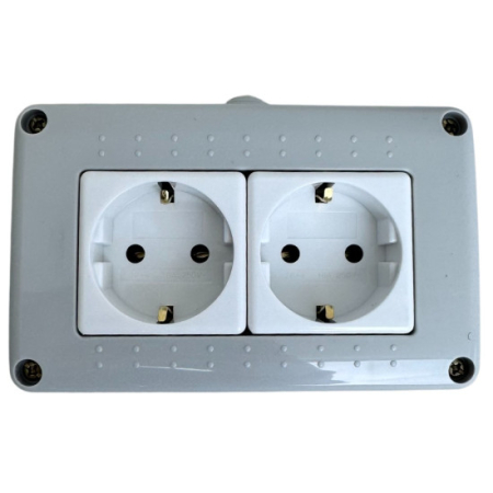 Prize - Priza modulara dubla, aplicata, fara capac, Antigron, 16A, IP20