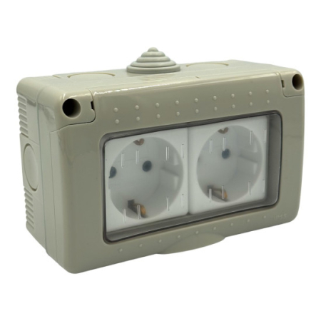 Prize - Priza modulara dublaaplicata, cu capac, Antigron, 16A, IP55