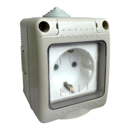 Prize - Priza modulara simpla, aplicata, cu capac, Antigron, 16A, IP55