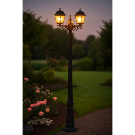 Stalpi iluminat - STALP ILUMINAT EXTERIOR CU 2 BRATE NEGRU 230V/40W/2*E27/IP44 2200X592X228mm