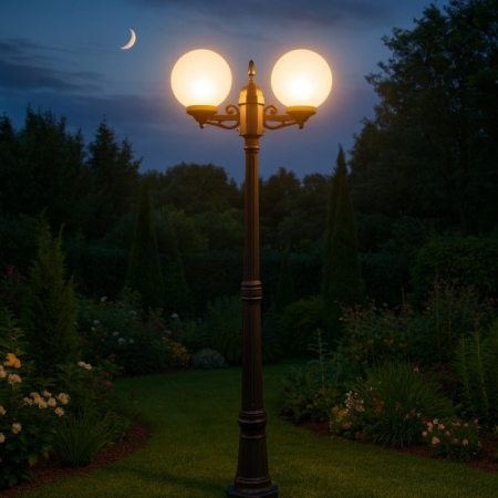 STALP ILUMINAT EXTERIOR GLOB NEGRU CU 2 BRATE 230V/40W/2*E27/IP44 2200X685X250mm [1]