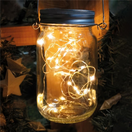 Lampi solare - Sticlă cu ghirlandă 20 LED WW panou solar IP44