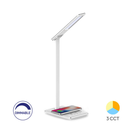 Veioze - Veioza LED alba, dimabila, cu soclu de incarcare telefon wireless,  3 CCT, 50cm, Braytron