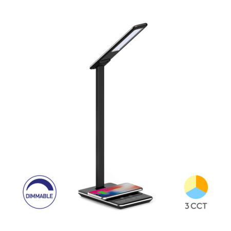 Veioze - Veioza LED neagra, dimabila, cu soclu de incarcare telefon wireless,  3 CCT, 50cm, Braytron