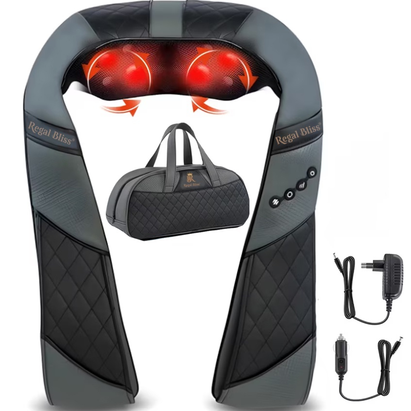 Aparat de Masaj Profesional Regal Bliss® – Masaj Terapeutic pentru Spate, Gât, Umeri, Picioare și Abdomen, 8 Bile Rotative, 3 Viteze, 2 Direcții, Husă Portabilă, Gri/Negru [13]
