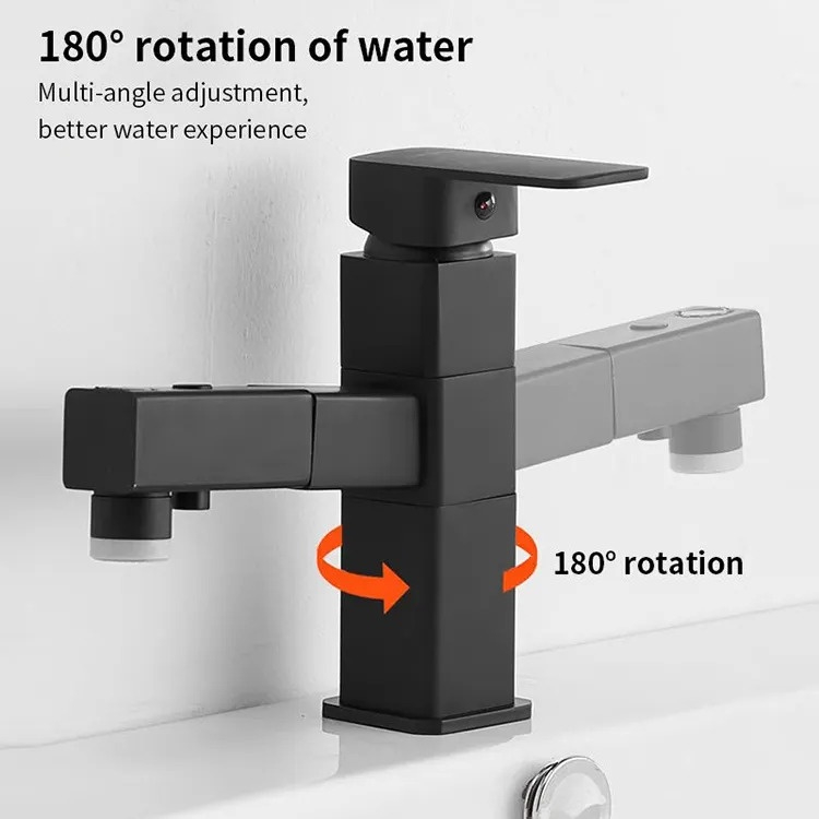 Baterie Chiuveta Pivotanta, Neagra, Furtun Extensibil, 180° Rotire, Trei Moduri de Iesire a Apei [5]
