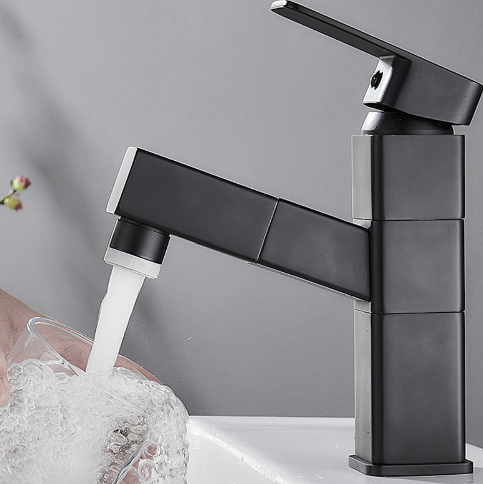 Baterie Chiuveta Pivotanta, Neagra, Furtun Extensibil, 180° Rotire, Trei Moduri de Iesire a Apei [3]