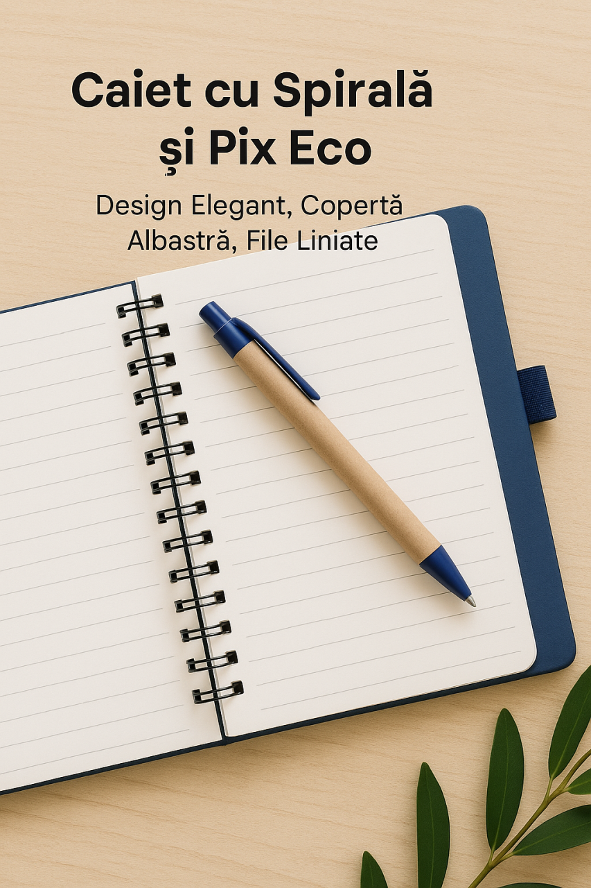 Caiet cu Spirală și Pix Eco – Design Elegant, Copertă Albastră, File Liniate [2]