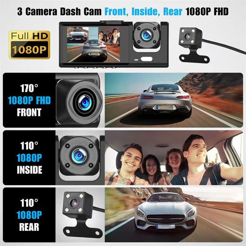 Camera Auto Tripla Full HD 1080P – Inregistrare Fata + Interior + Spate, Night Vision, G-Sensor, Monitorizare 24H [6]