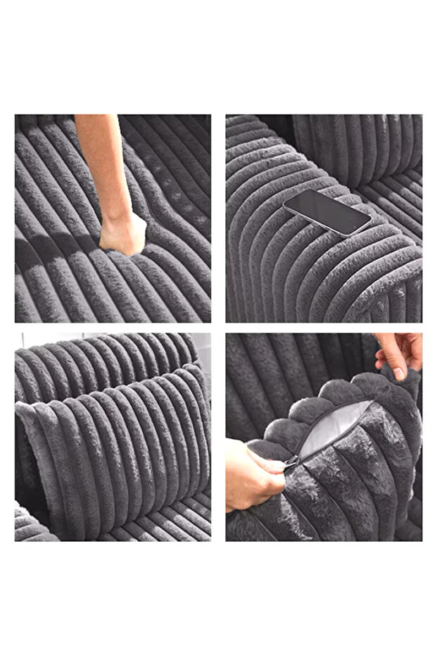 Canapea Colțar Premium Gri, 3 Locuri, cu 3 Perne Mari și 2 Perne Decorative – Design Modern și Confort Sporit [4]