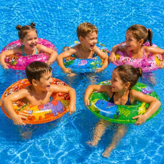 Colac gonflabil pentru copii cu model animale safari – diverse culori, pentru piscină și mare [2]