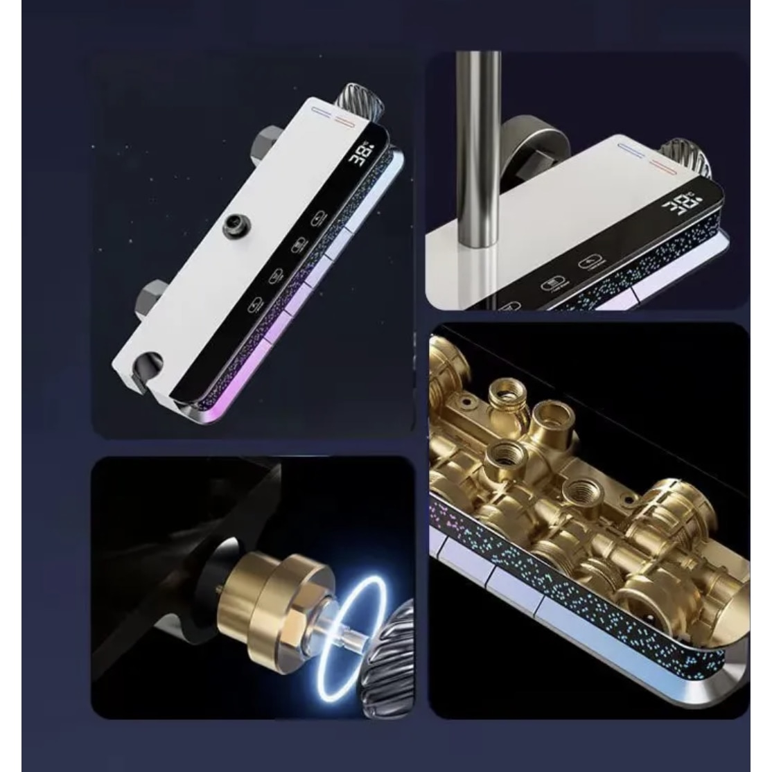 Coloana de Dus Inteligenta cu Afisaj LED Ceas, Control Termostatic, 4 Moduri de Pulverizare si Tehnologie de Pulverizare cu Aer, Neagra [2]