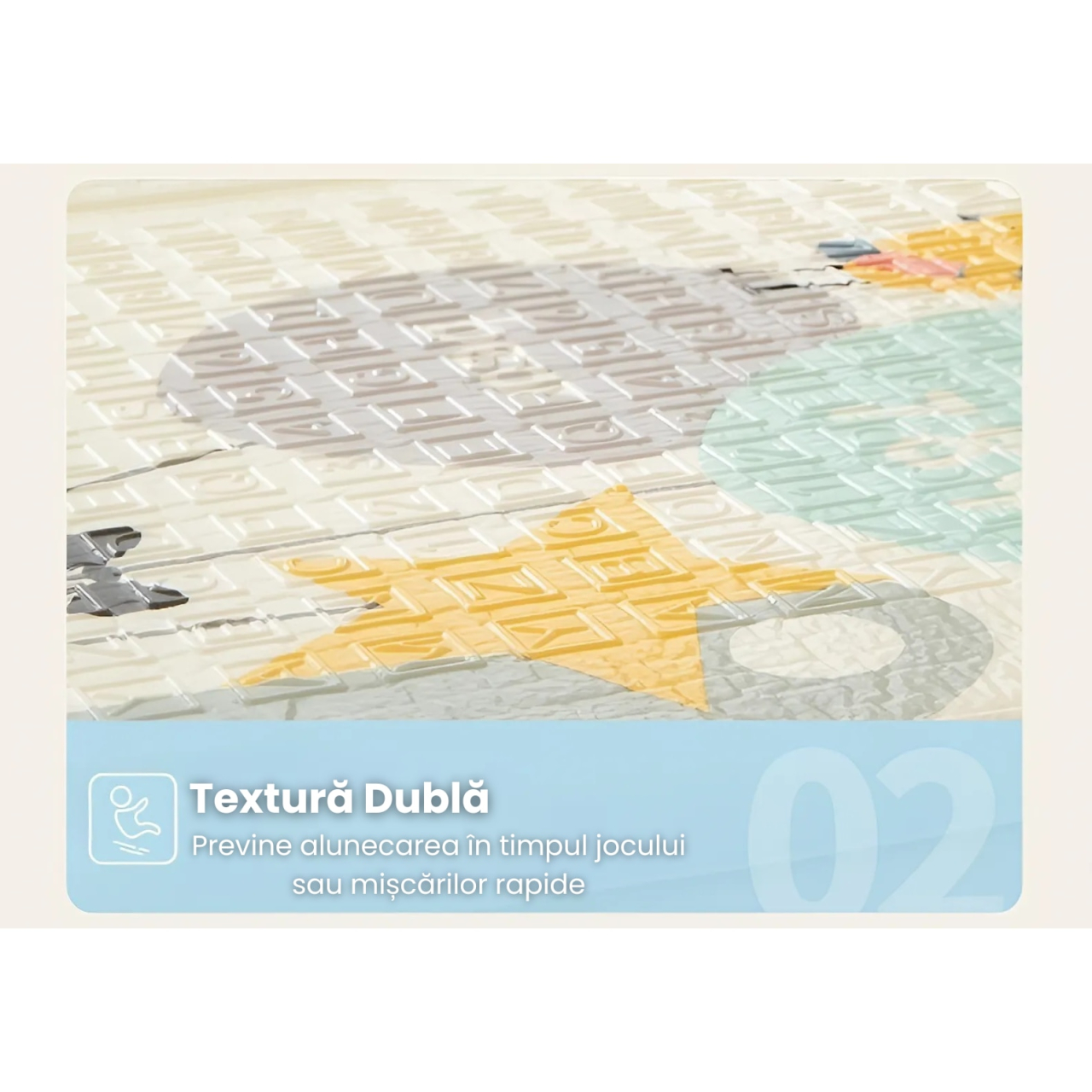 Covoras de joaca pliabil de dimensiuni 200cm x 180cm x 20 mm, care ofere o experienta captivanta si educativa pentru copii [7]