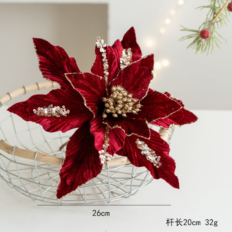 Floare de Craciun din catifea premium, lucrata manual culoarea sampanie– ornament elegant pentru brad 26X20 [5]