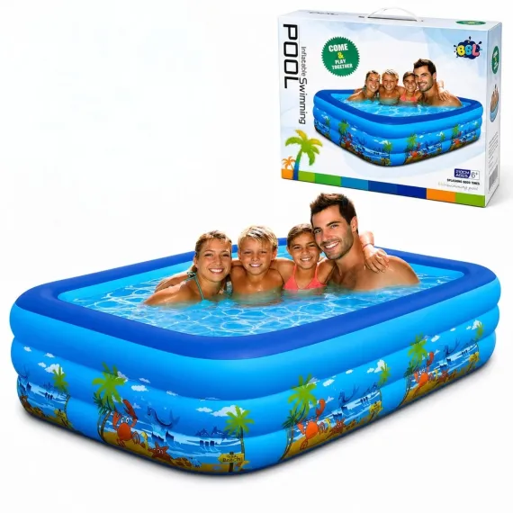 Piscină gonflabilă familială 210 x 135 x 54 cm, cu 3 inele – model oceanic pentru copii și adulți [2]