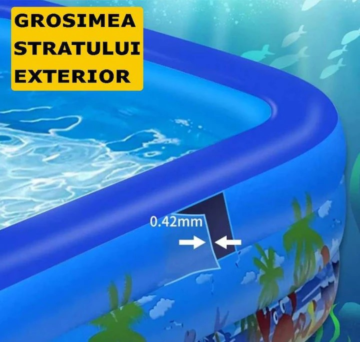 Piscină gonflabilă familială 210 x 135 x 54 cm, cu 3 inele – model oceanic pentru copii și adulți [5]