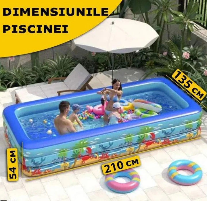 Piscină gonflabilă familială 210 x 135 x 54 cm, cu 3 inele – model oceanic pentru copii și adulți [4]