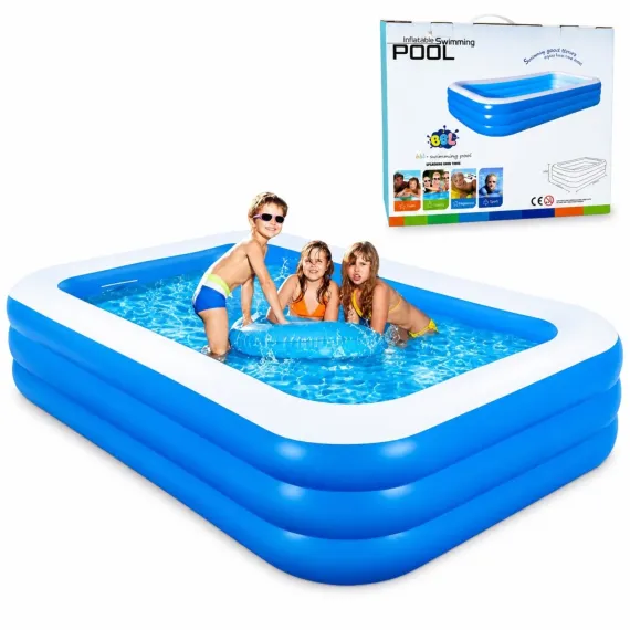 Piscină gonflabilă familială 305 x 172 x 54 cm – rectangulară, cu 3 inele, pentru copii și adulți [5]