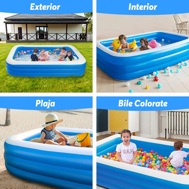Piscină gonflabilă familială 305 x 172 x 54 cm – rectangulară, cu 3 inele, pentru copii și adulți [4]