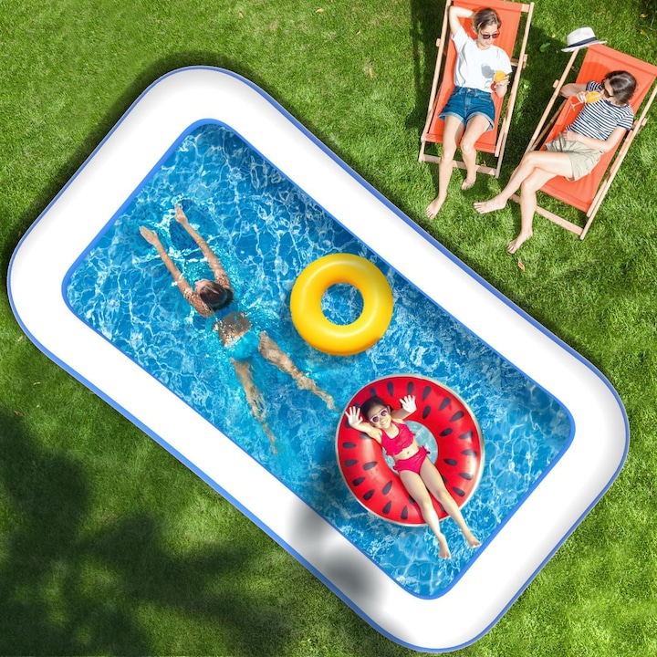 Piscină gonflabilă familială 305 x 172 x 54 cm – rectangulară, cu 3 inele, pentru copii și adulți [2]