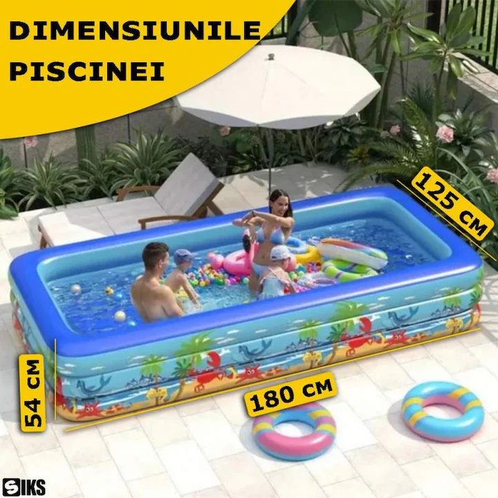 Piscină gonflabilă familială rectangulară 180 x 125 x 54 cm – model oceanic pentru copii și adulți [5]
