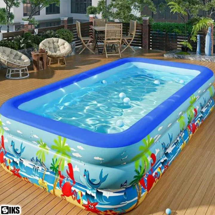 Piscină gonflabilă familială rectangulară 180 x 125 x 54 cm – model oceanic pentru copii și adulți [2]