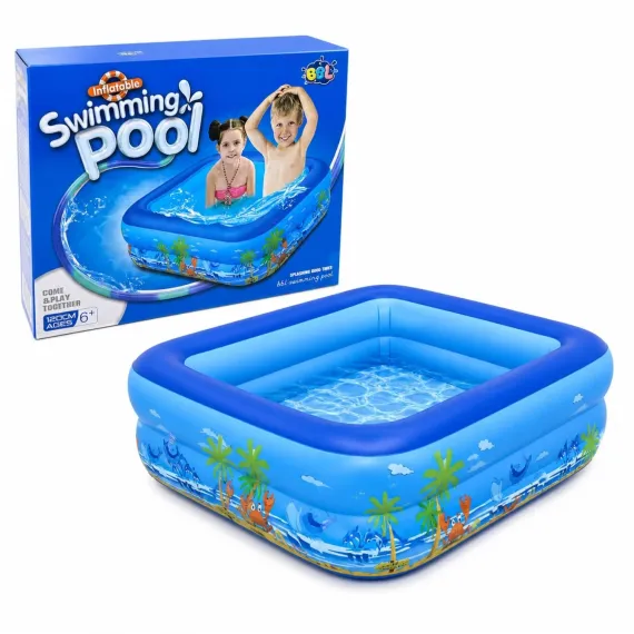 Piscină gonflabilă pătrată pentru copii, model oceanic albastru – ideală pentru curte și grădină  120 x 82 x 33 cm [4]