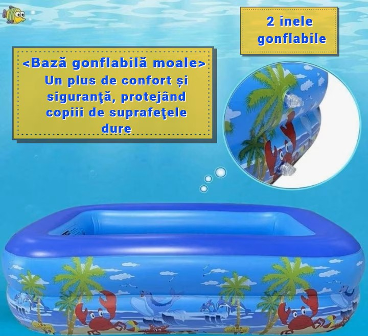 Piscină gonflabilă pătrată pentru copii, model oceanic albastru – ideală pentru curte și grădină  120 x 82 x 33 cm [2]