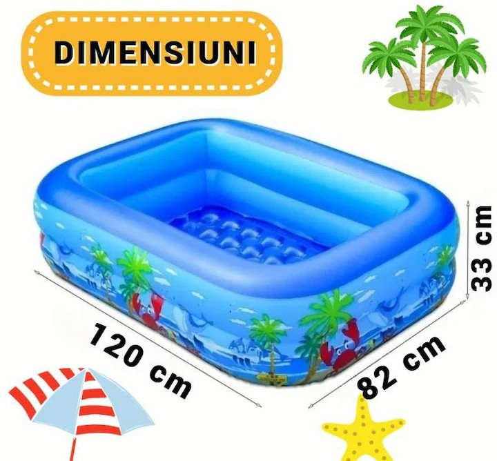 Piscină gonflabilă pătrată pentru copii, model oceanic albastru – ideală pentru curte și grădină  120 x 82 x 33 cm [3]