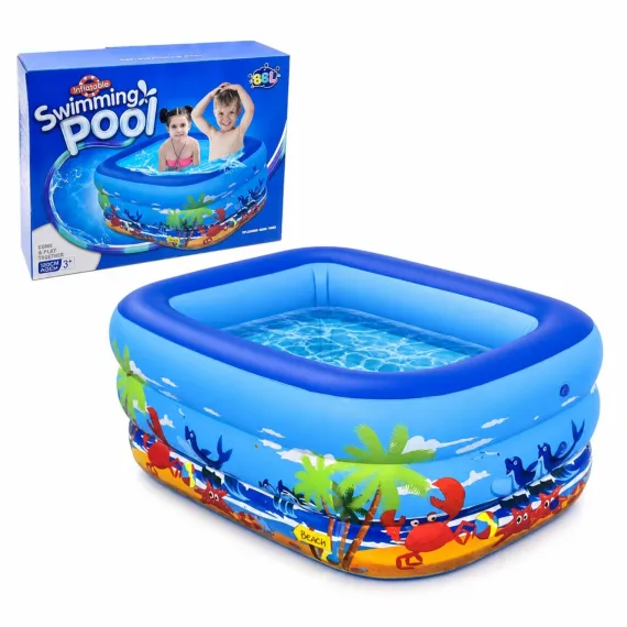 Piscină gonflabilă pentru copii, pătrată, model oceanic, 3 inele, albastră – pentru grădină și exterior 150x105x55cm [4]