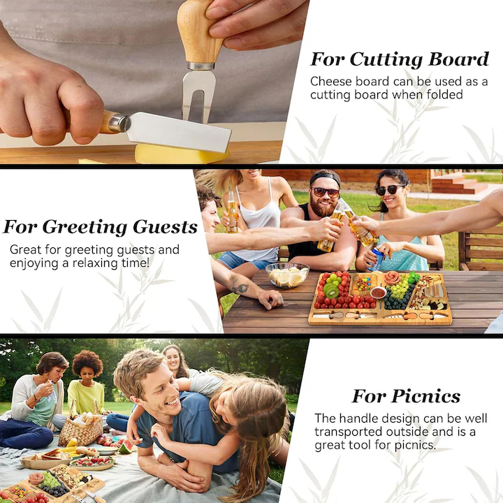 Platou Premium din Bambus pentru Branzeturi – Set cu 4 Ustensile din Inox, Ideal pentru Petreceri si Cadouri [2]