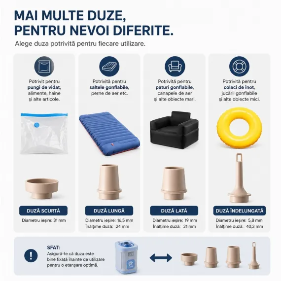 Pompa Electrica Portabilă 7.5x5cm, cu 3 Duze, pentru Umflare și Dezumflare rapida [2]