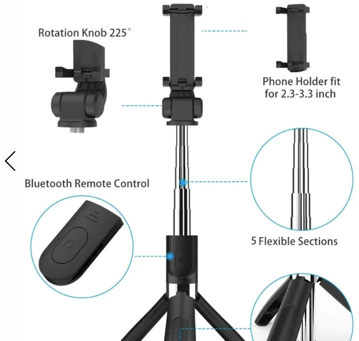 Selfie Stick cu Trepied și Telecomandă Bluetooth – Suport Telefon Reglabil și Rotire 225° [3]