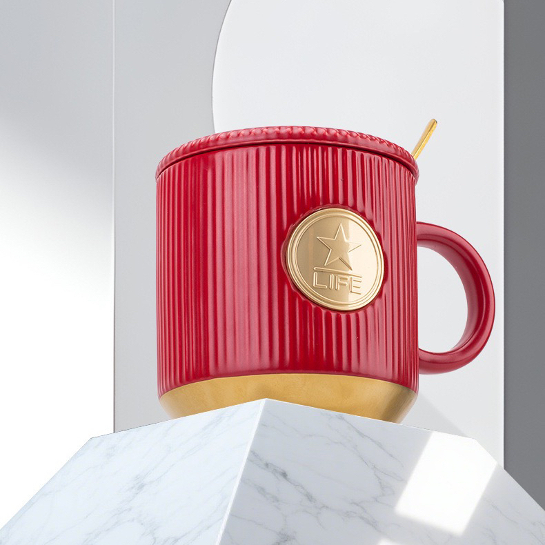 Set Cadou Cafea, 500ml, termos minimalist, cană ceramică striată, multicolor [3]