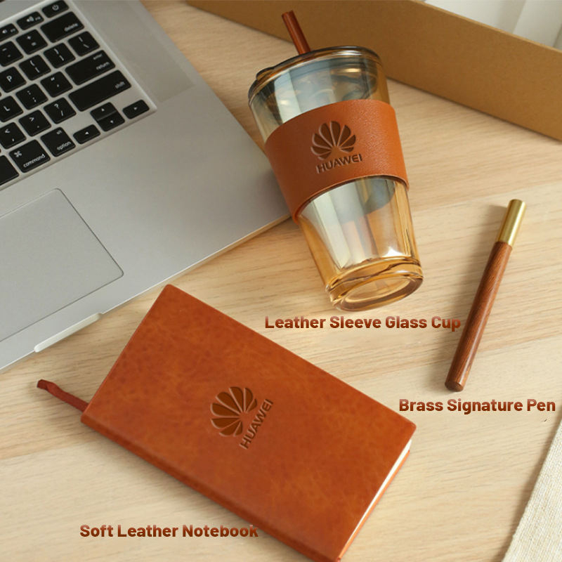 Set Cadou cu Pahar Metalic, Agenda si Pix, Maro, 450ml [4]