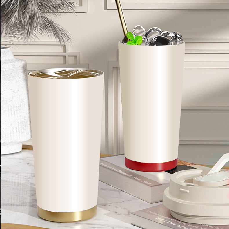 Set cadou pentru cafea, termos minimalist 500 ml, cană ceramică cu accente aurii, multicolor [3]