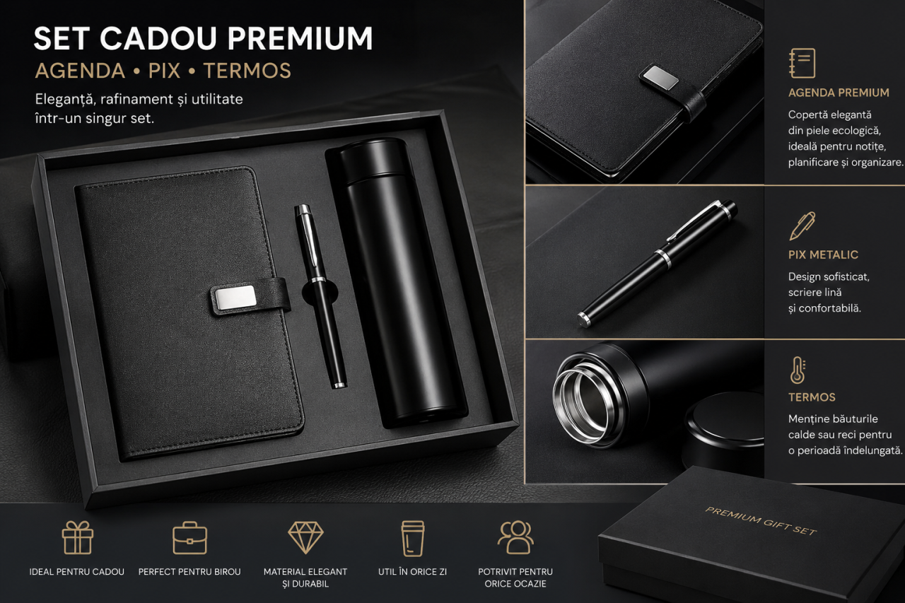 Set Cadou Premium Business – Agenda, Pix și Termos Elegant în Cutie de Lux [2]