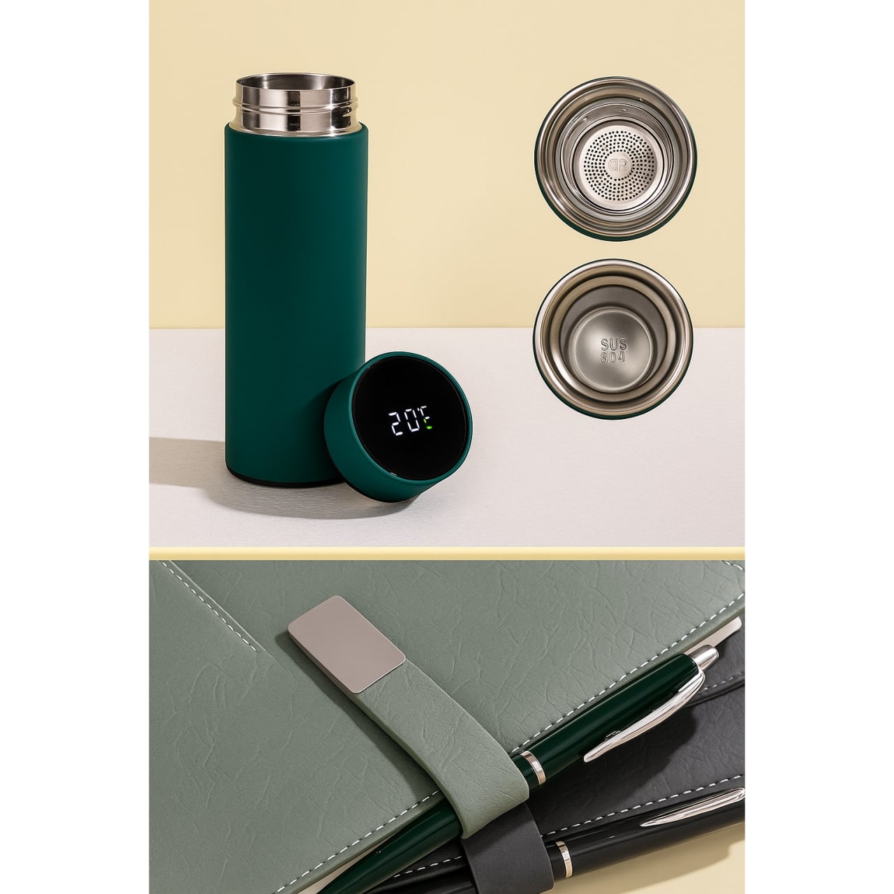 Set Cadou Premium pentru Birou – Agenda, Stick, Pix si Termos Elegant Verde [2]