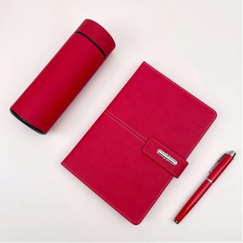 Set Cadou Premium pentru Birou – Agenda, USB, Pix si Termos Elegant Rosu [3]