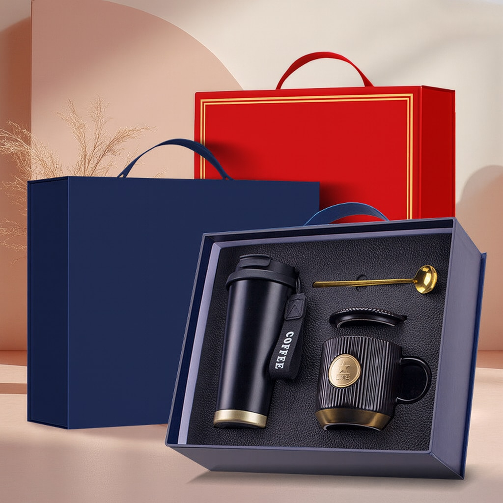 Set Cadou Premium pentru Cafea, termos 500ml, cană ceramică texturată cu accente aurii, multicolor [2]