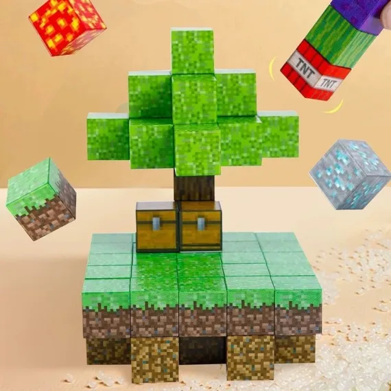 Set cuburi magnetice construcție 3D – 57 piese, model fermă, joc educativ creativ pentru copii 3+ [3]