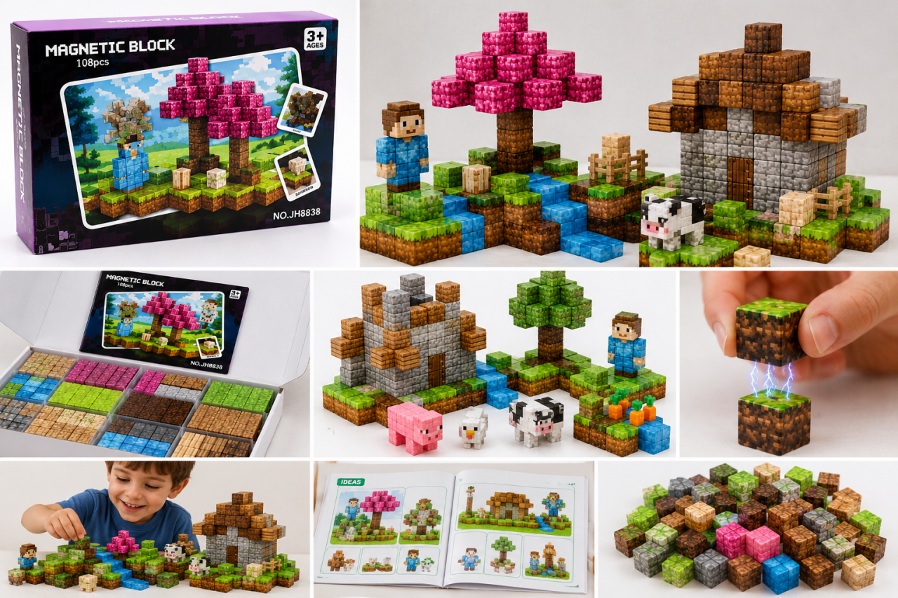 Set cuburi magnetice construcție pentru copii – 108 piese educative 3D, joc creativ 3+ [2]