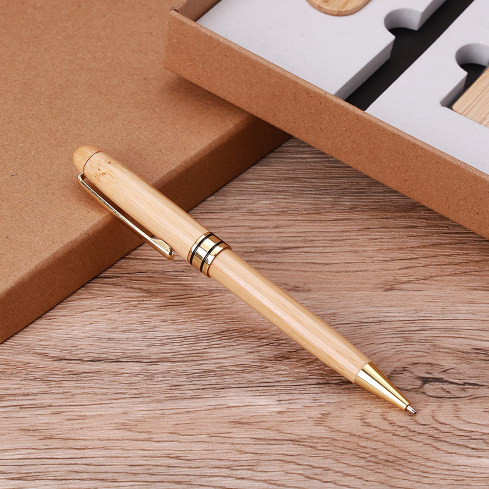 Set de birou din lemn natural, 3 piese, detalii aurii, cutie elegantă, accesorii esențiale [5]