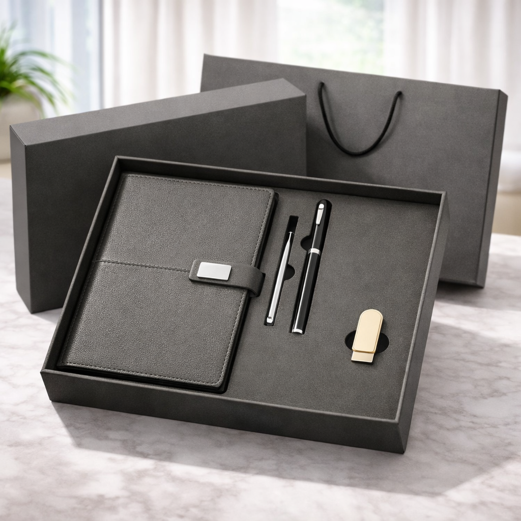Set de birou elegant cu agenda din piele ecologica, pix metalic si stick USB – alegerea perfecta pentru cadouri business rafinate [5]