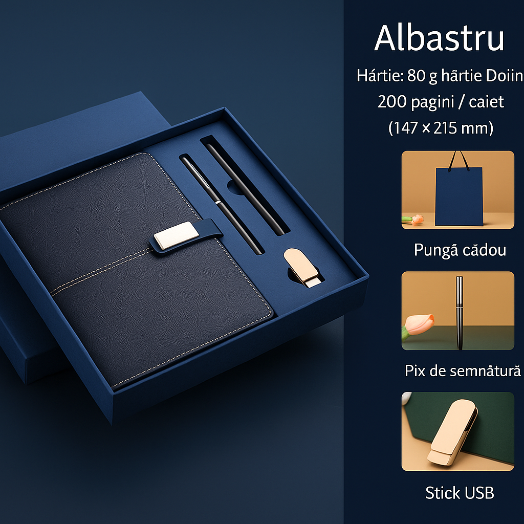 Set de birou elegant cu agenda din piele ecologica, pix metalic si stick USB – alegerea perfecta pentru cadouri business rafinate [5]