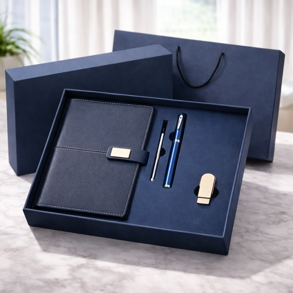 Set de birou elegant cu agenda din piele ecologica, pix metalic si stick USB – alegerea perfecta pentru cadouri business rafinate [5]