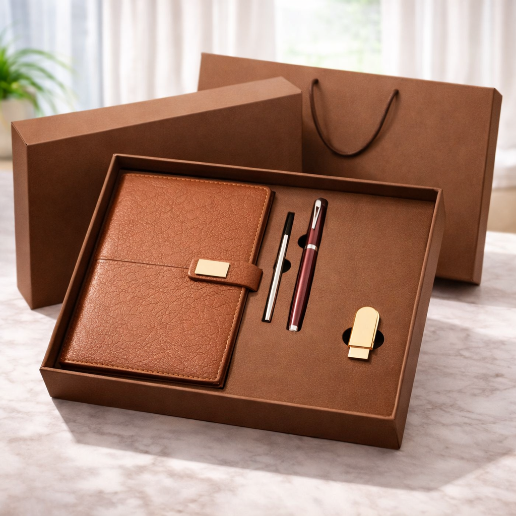 Set de birou elegant cu agenda din piele ecologica, pix metalic si stick USB – alegerea perfecta pentru cadouri business rafinate [2]